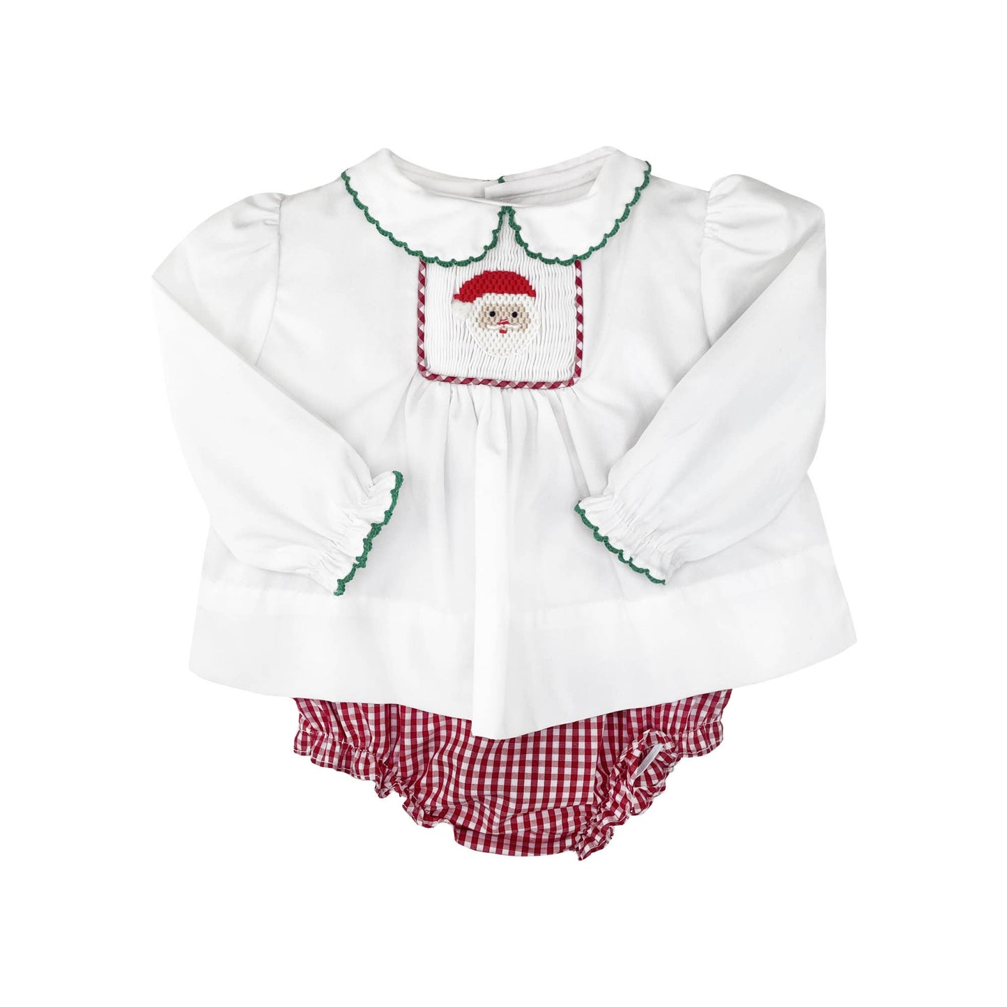 Girls-Santa Diaper Set with Santa Smocking and Picot Trim