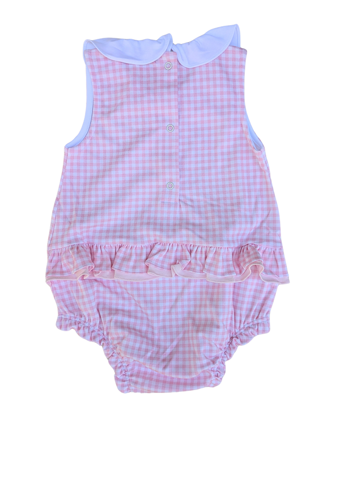 Golfing Bear - Pink Gingham Girl Bubble w/ Embroidery