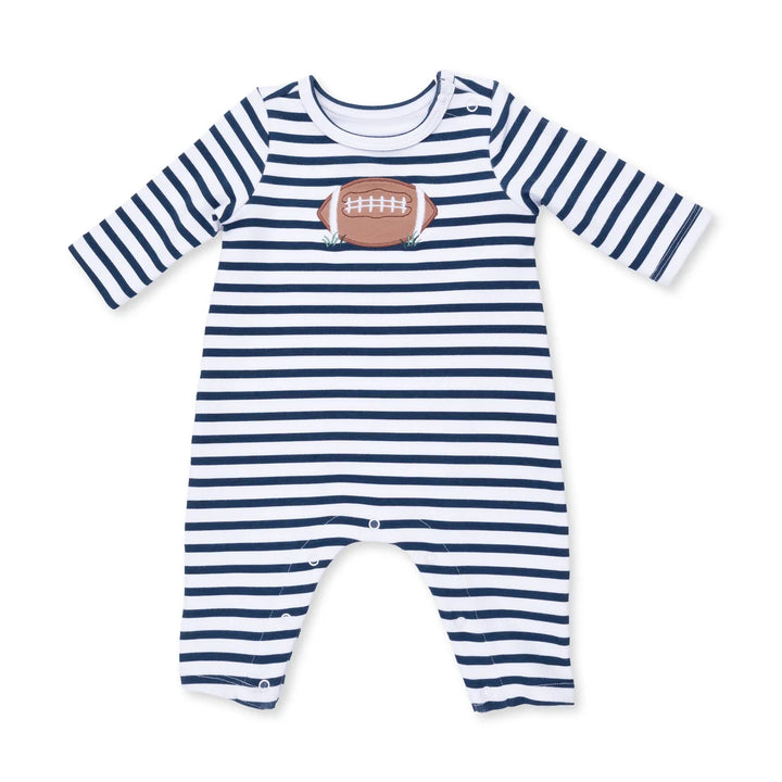 Football Navy Long Sleeve Snap Shoulder Romper