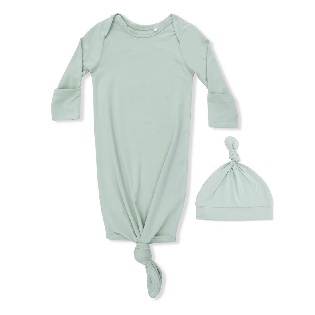 Solid Milky Green Knotted Gown and Knotted Hat