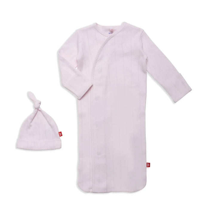 Love Lines Pink Organic Cotton Pointelle Magnetic Gown & Hat Set