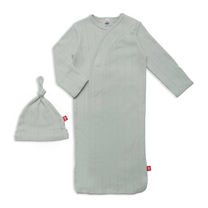 Love Lines Seagrass Organic Cotton Pointelle Magnetic Gown & Hat Set
