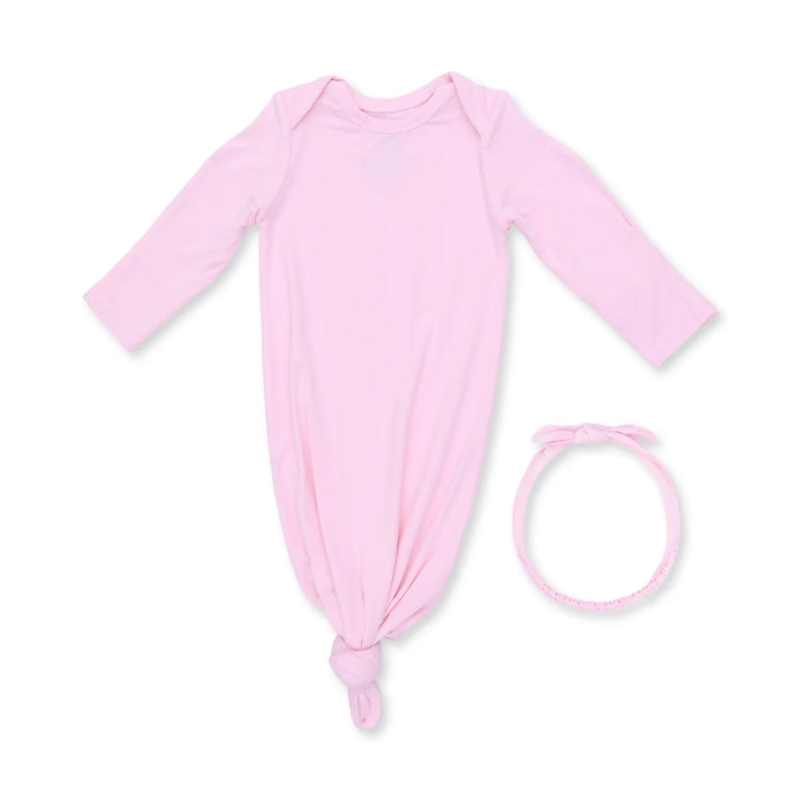 Solid Pink Knotted Gown and Knotted Headband
