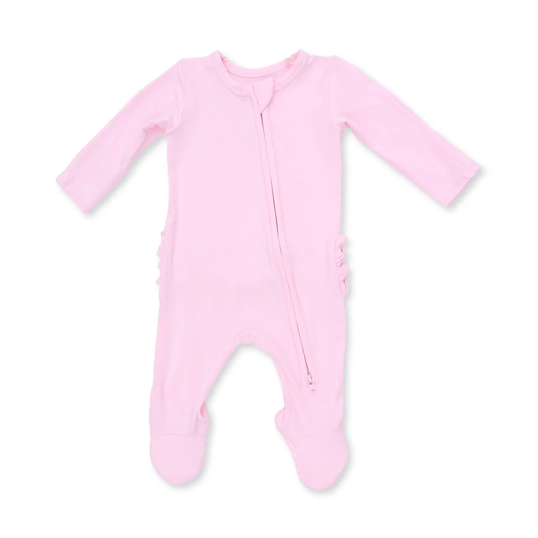 Solid Pink A Boo 2 Way Ruffle Back Zipper Footie
