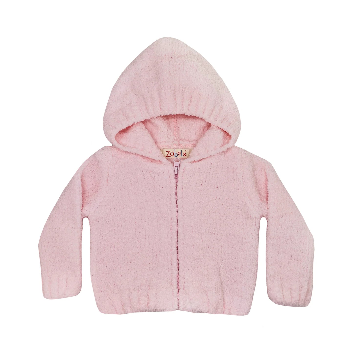 Chenille Hooded Zip Up Sweater- Pink