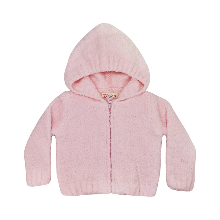 Chenille Hooded Zip Up Sweater- Pink