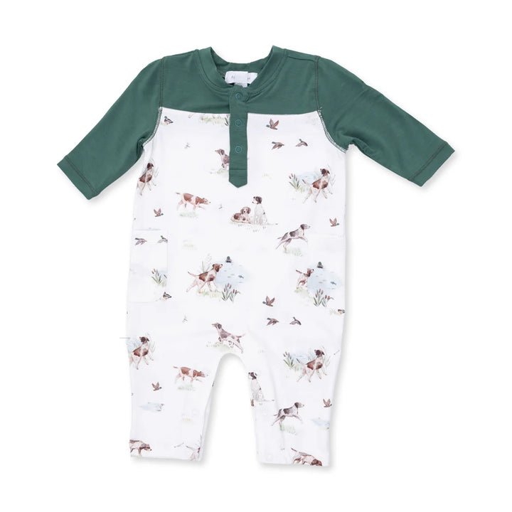 Pointer Pups and Duck Buddies Romper with Contrast Sleeves