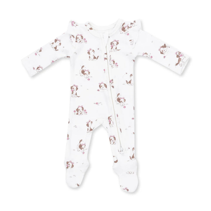 Explorer Puppy Pink 2 Way Ruffle Sleeve Zipper Footie