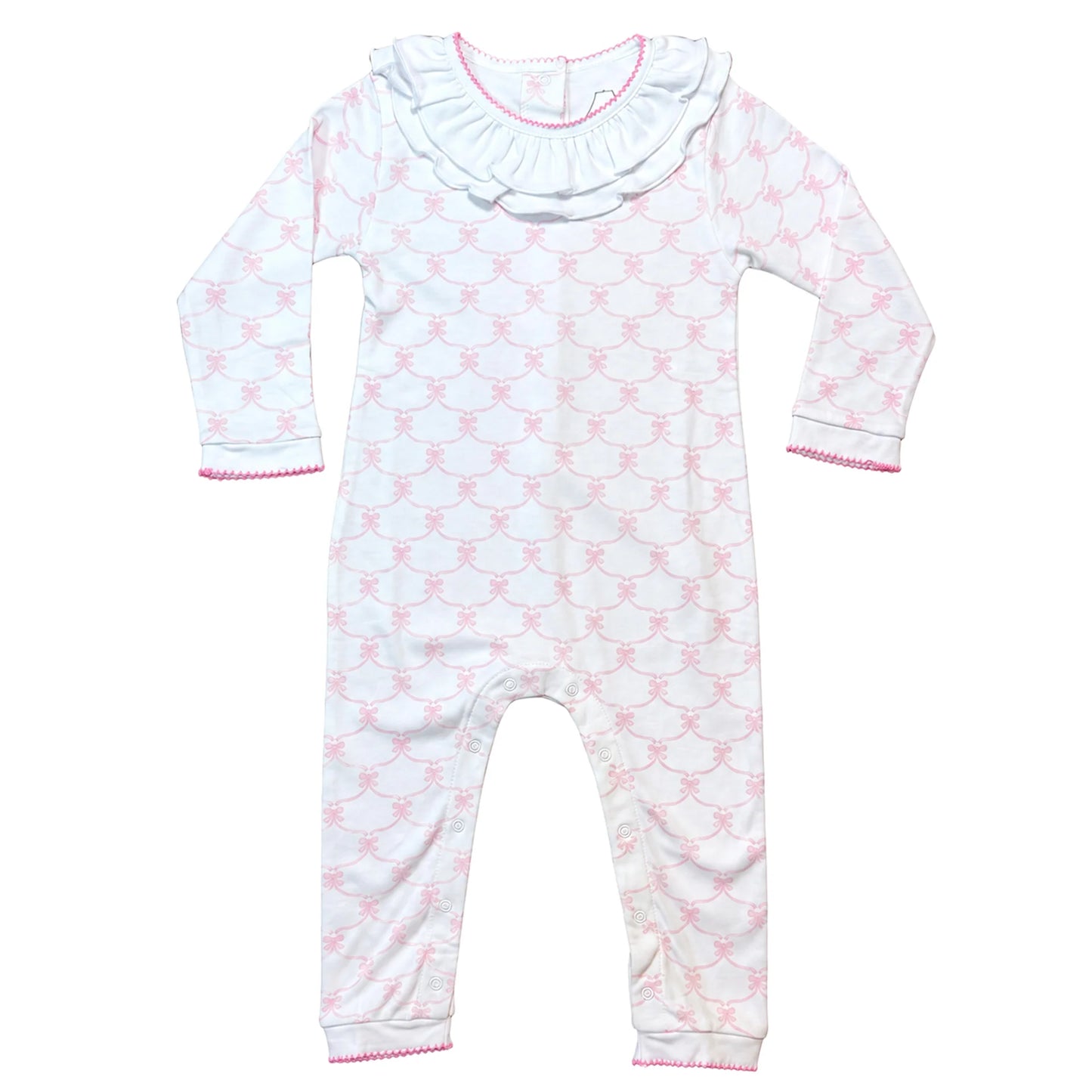 Pink Ribbons Footless Playsuit with Ruffle Collar