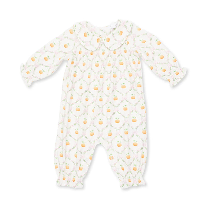Pretty Pumpkin Trellis Smocked Long Sleeve Romper