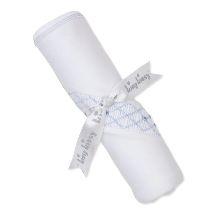 White/Light Blue Hand Smocked Blanket CLB Summer 26