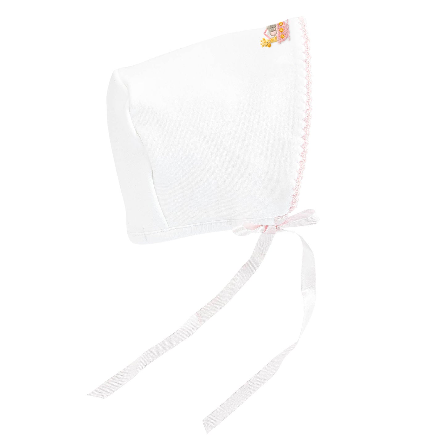 Noah's Ark - Pink Bonnet with Crochet Trim