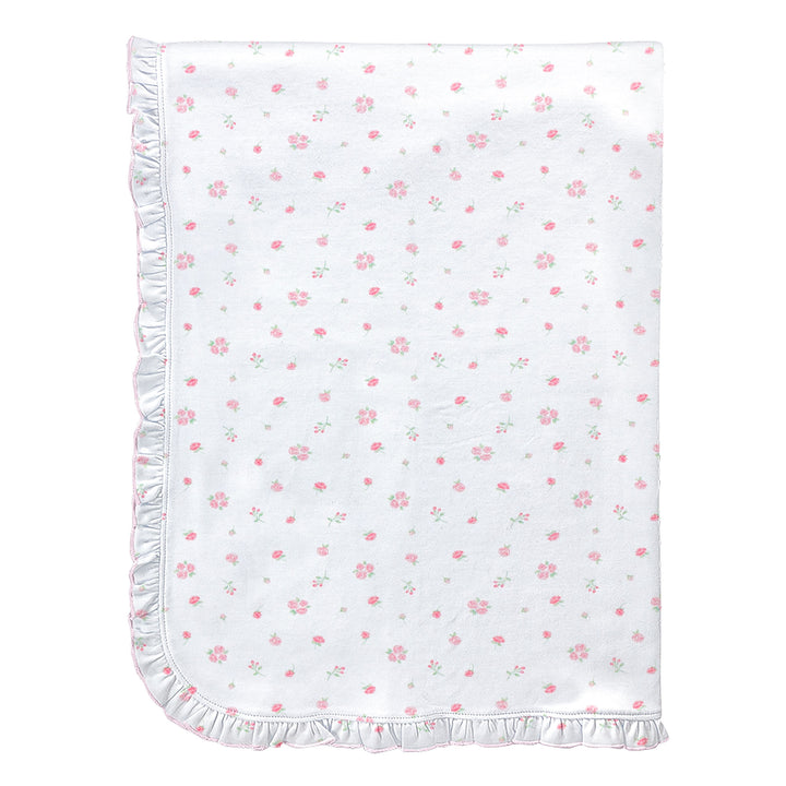 Tiny Rosebud Printed Pima Blanket With Ruffle