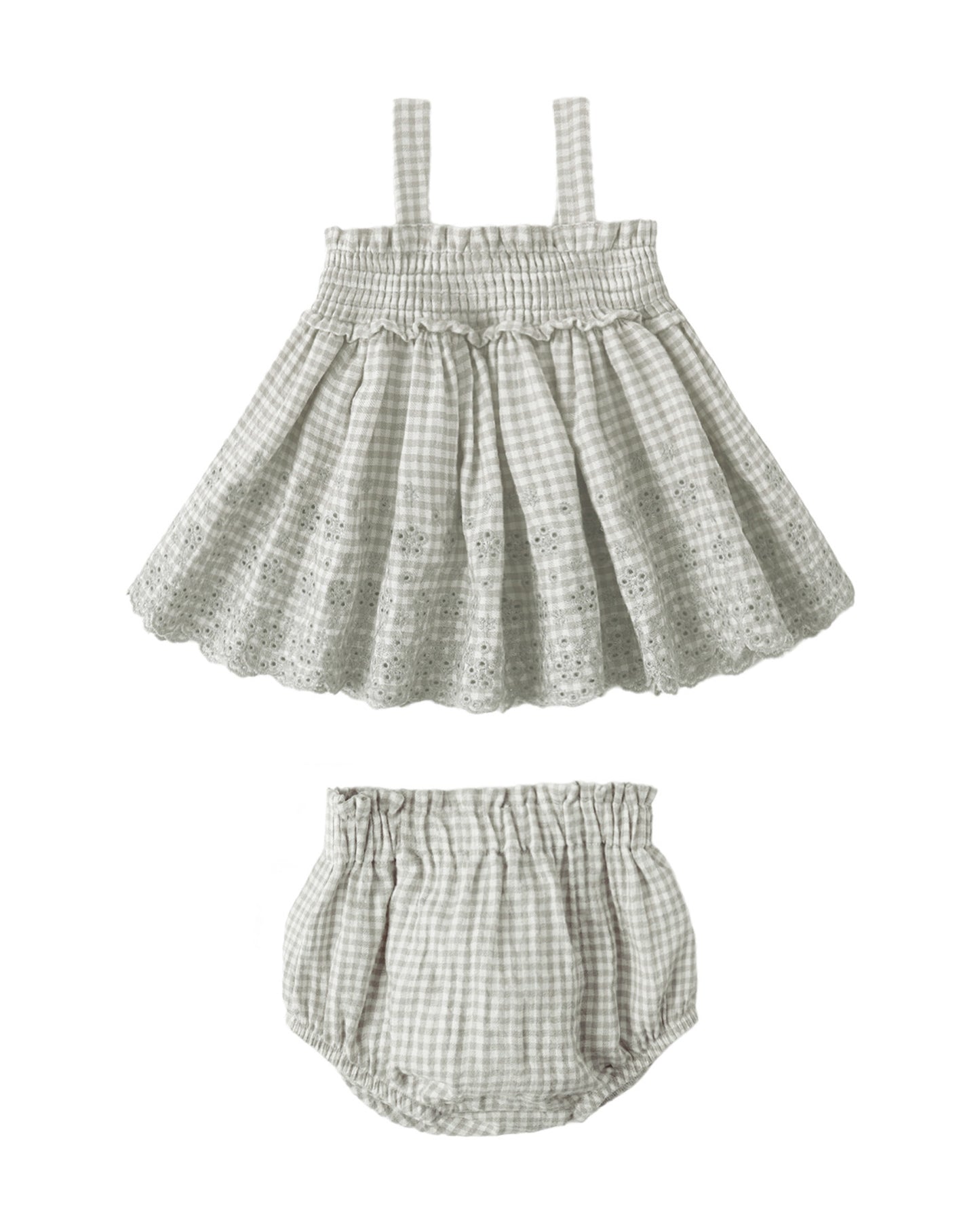 Mae Smocked Top + Bloomer Set Sage Gingham