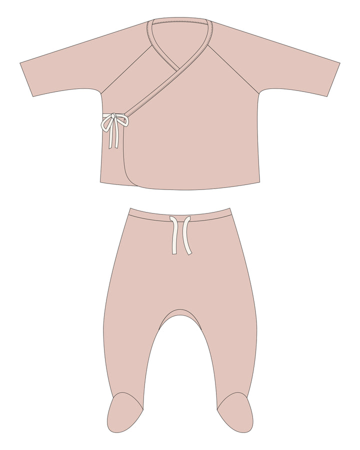 Wrap Top + Footed Pant Set - Blush