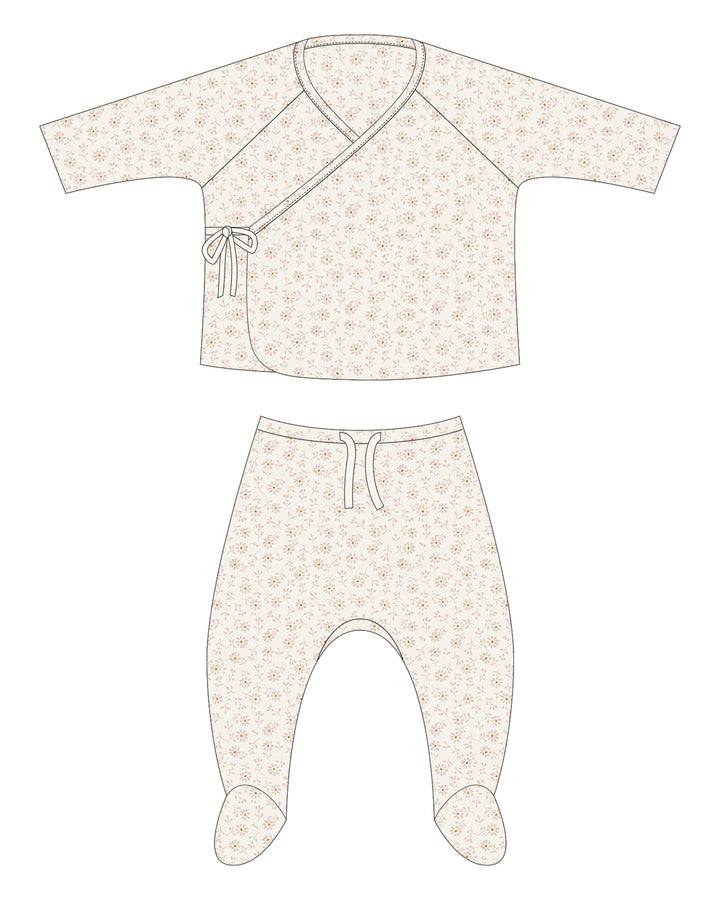 Wrap Top + Footed Pant Set - Ditsy