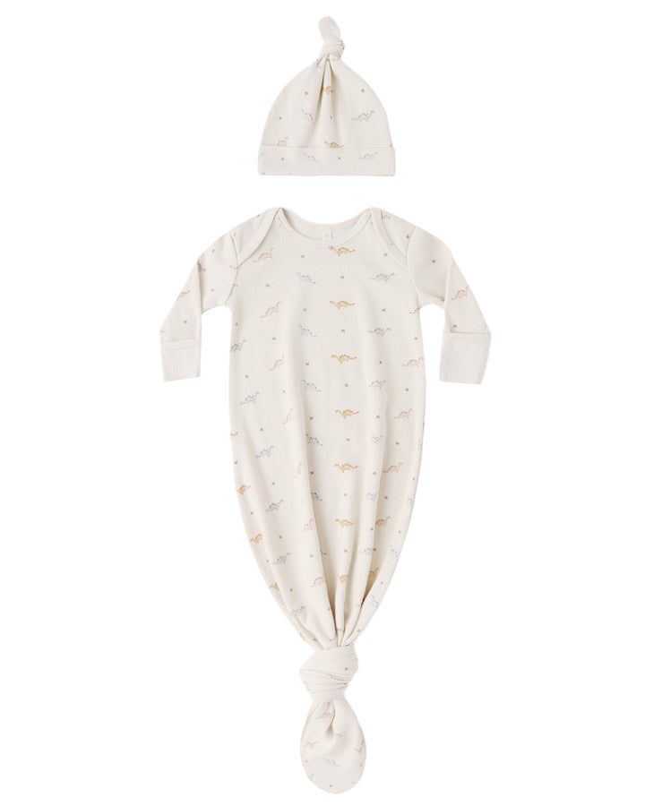 Knotted Baby Gown + Hat Set - Dinos