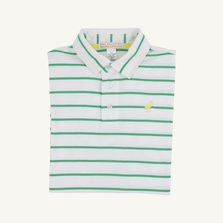 Prim And Proper Polo Short Sleeve Pima - Gibson Island Green Stripe/Lake Worth Yellow