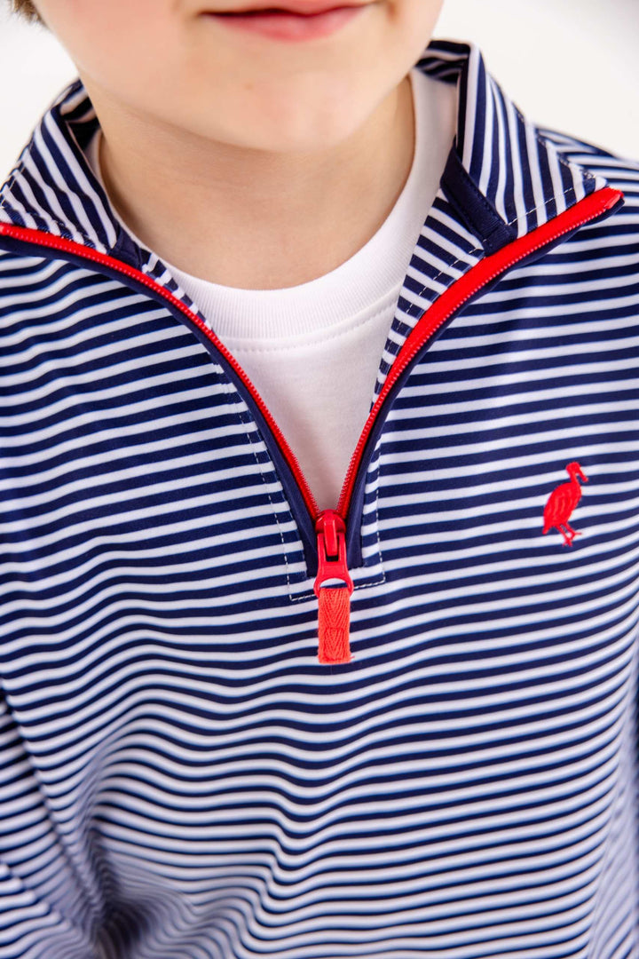 Prepleticâ„¢ Hayword Half Zip - Nantucket Navy Stripe/Richmond Red
