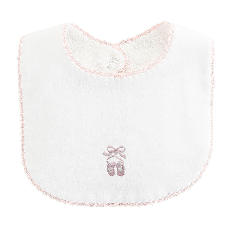 Sugarplum Steps Embroidered Bib with Crochet Trim