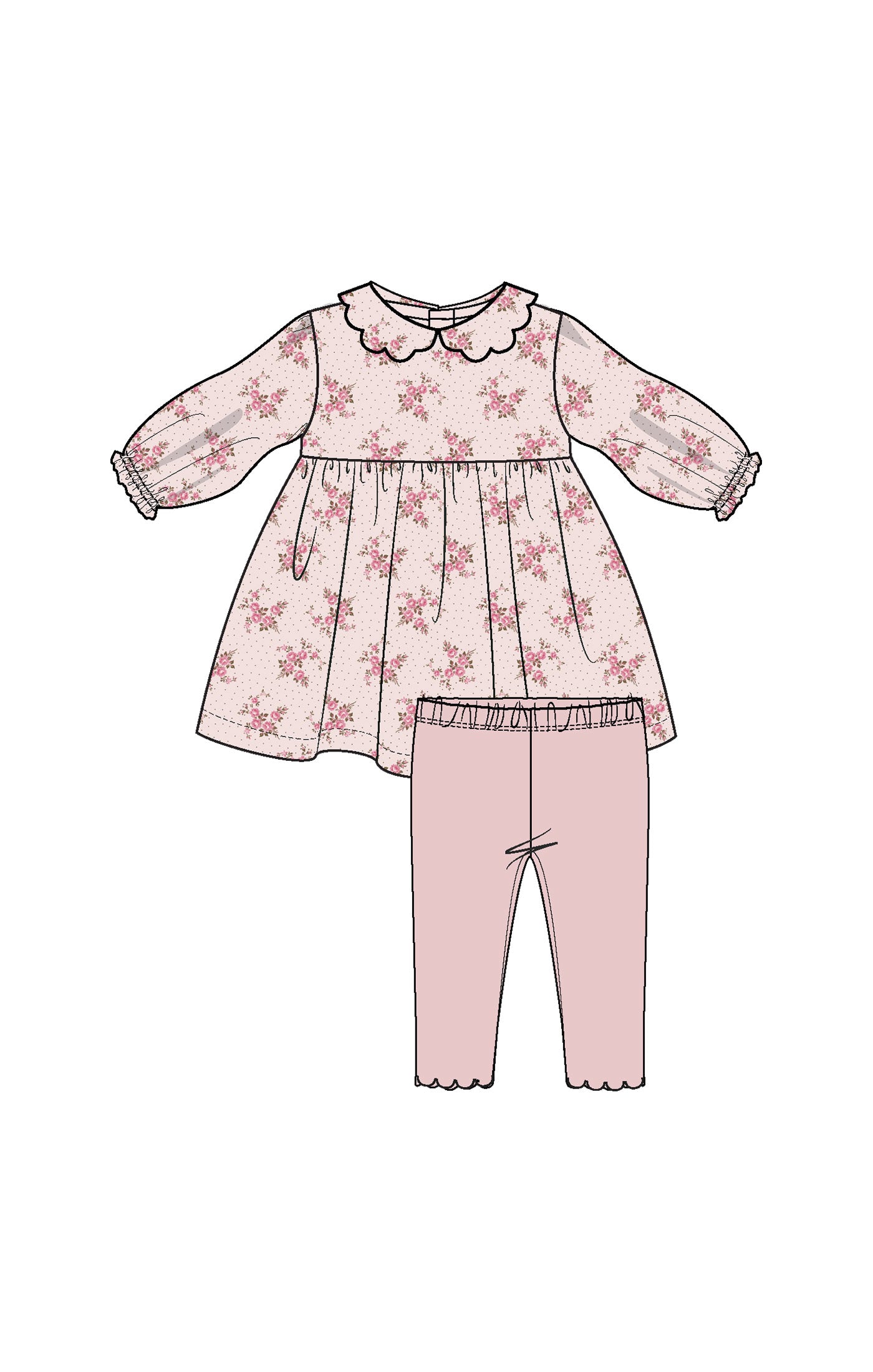 Belle Rosette Dot - Petal Collar Dress + Legging