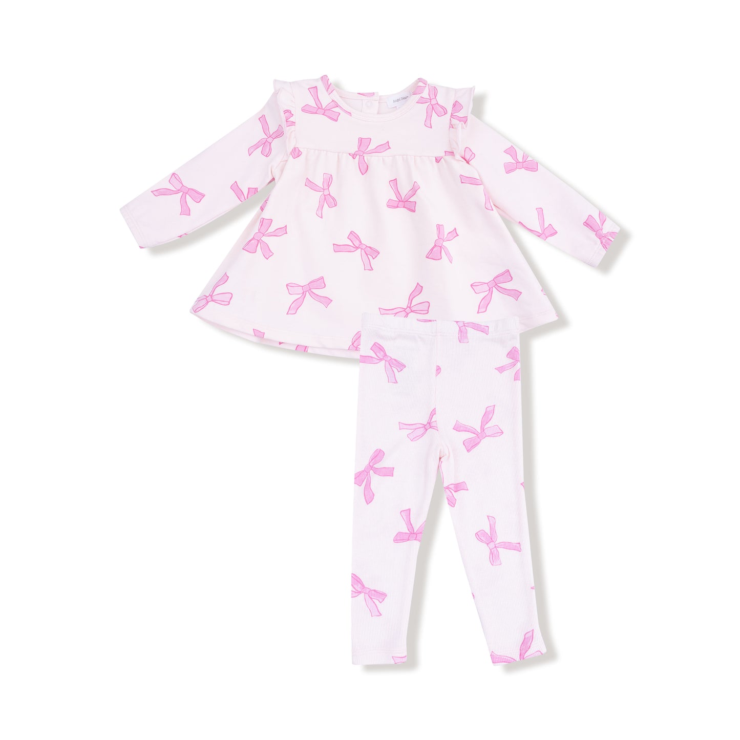 French Terry - Pretty Bows - Ruffle Top And Ribbed Legging