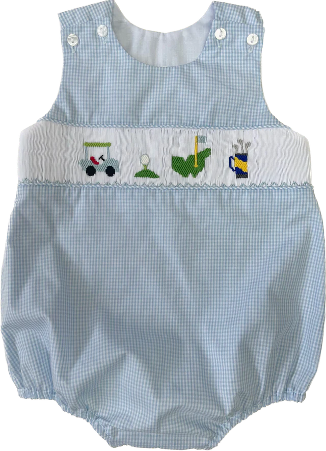 Cam Blue Gingham Golf Smocked Bubble