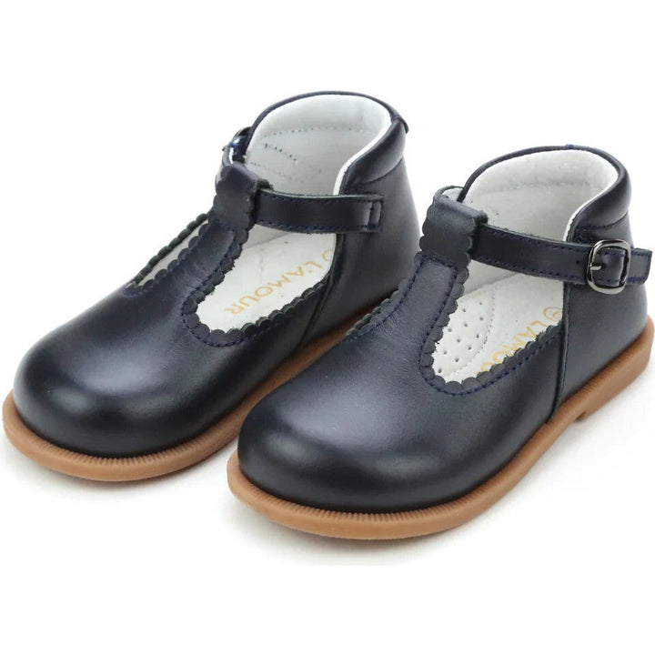 Louise Scalloped T-Strap Navy