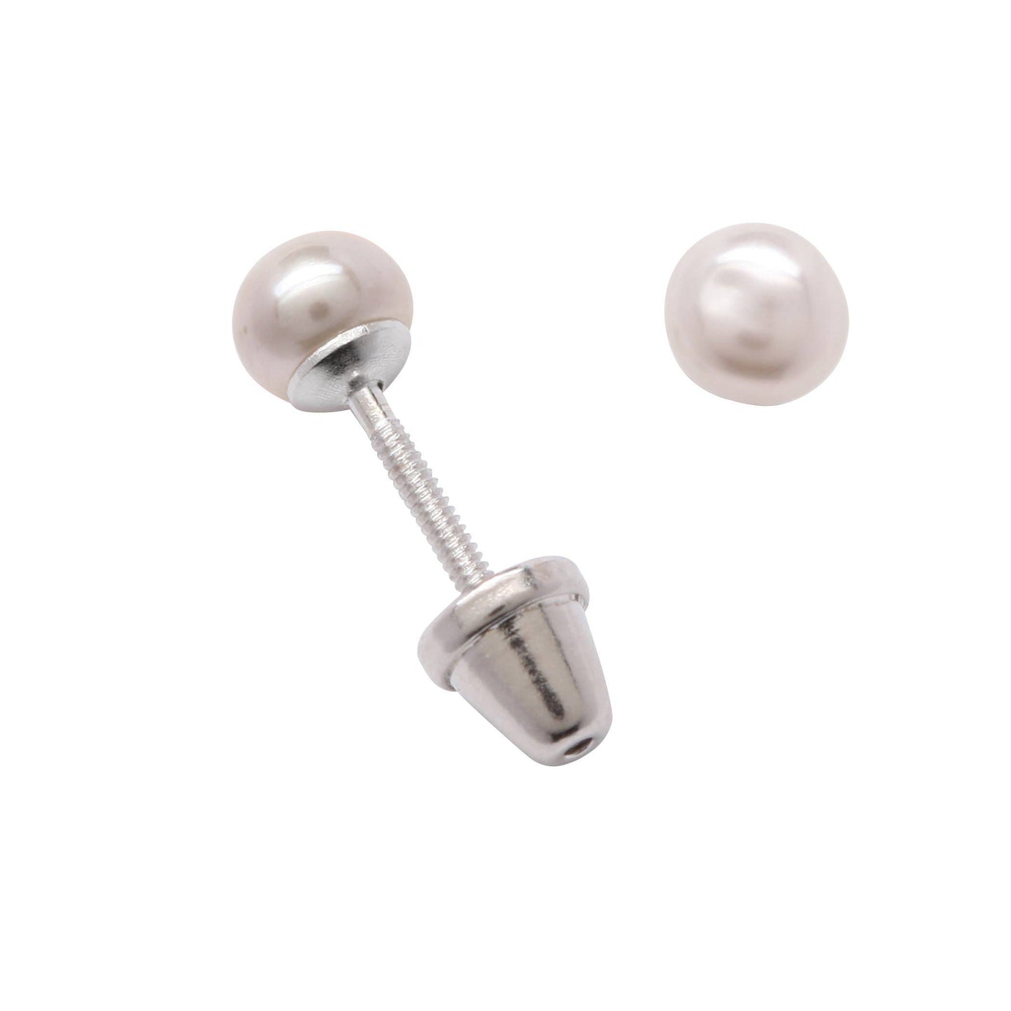 Sterling Silver Screw-Back White Pearl Earrings for Children