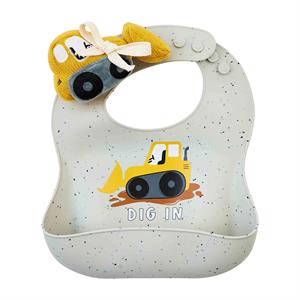 Bulldozer Silicone Bib & Rattle Set