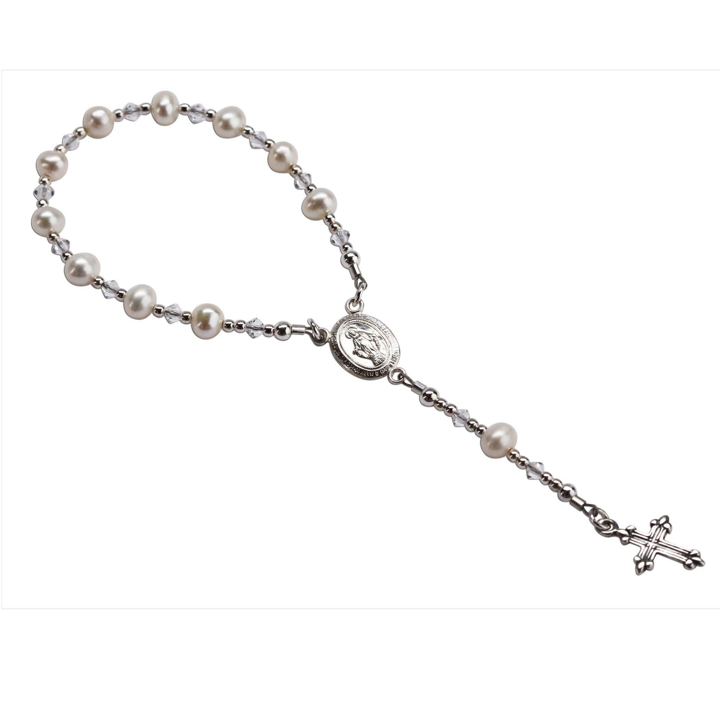 Sterling Silver White Baby Rosary Baptism Christening Gift