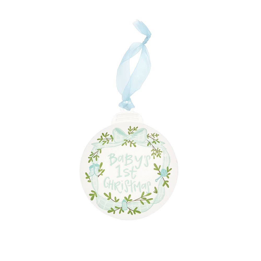 Baby's First Christmas Blue Metal Ornament