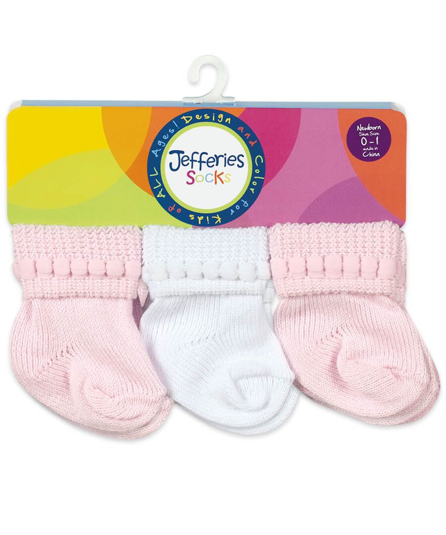 Rock-A-Bye Turn Cuff Socks in Pink & White