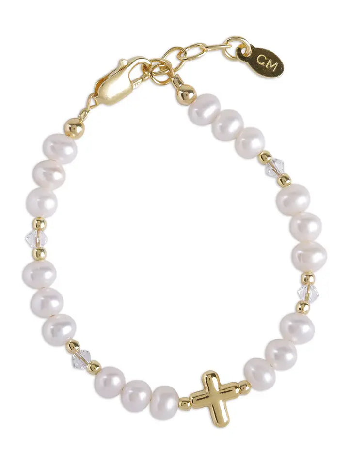 14K Gold-Plated Cross Baby Bracelet & Girls Baptism Gift