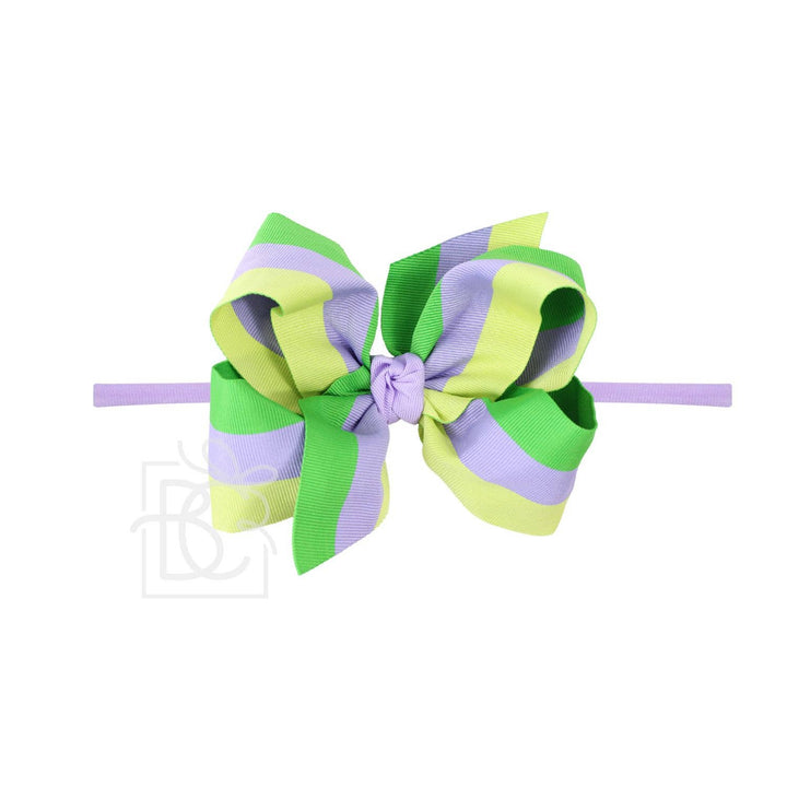 1/4" Headband w/ Mardi Gras Pastel Stripe Bow