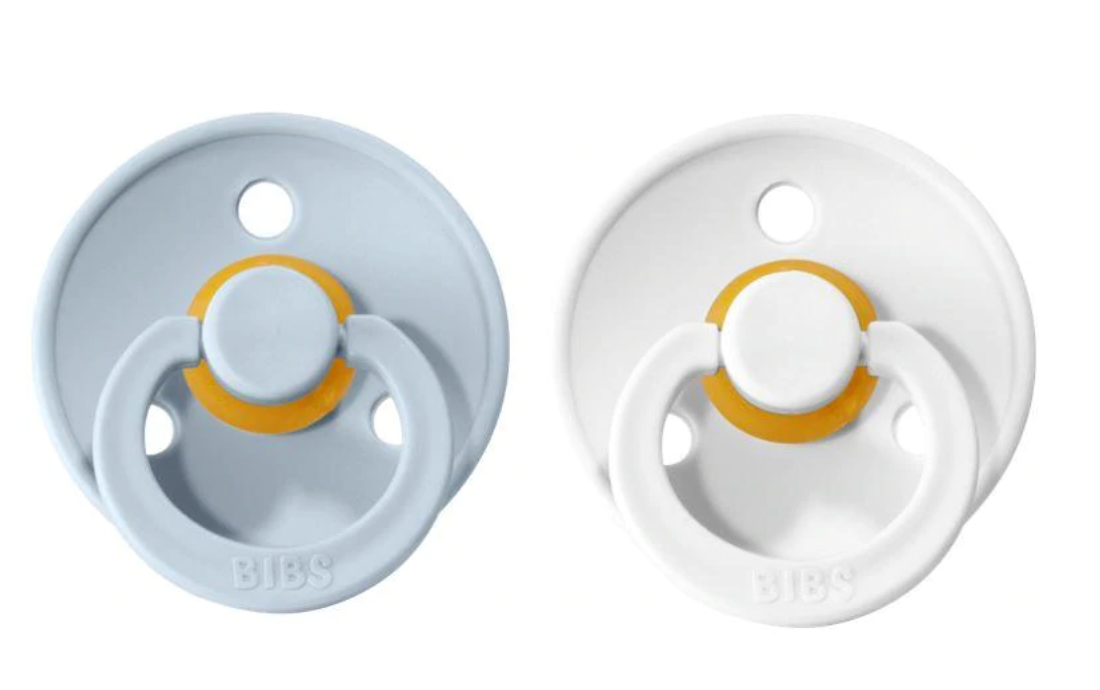 BIBS Pacifier Original COLOUR Latex 2 PK Baby Blue / White