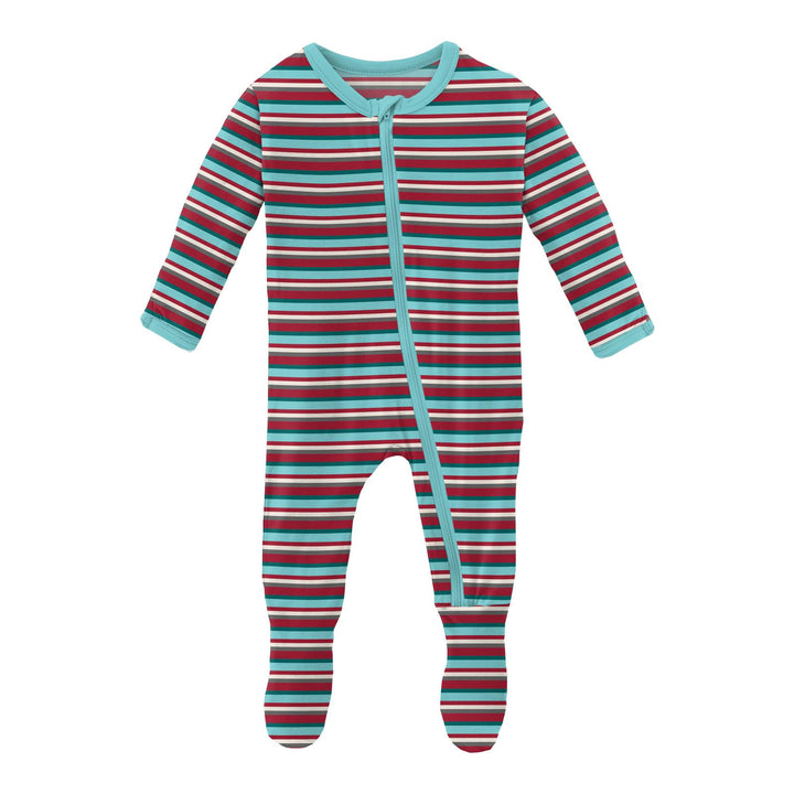 Print Footie with Zipper in Christmas Stripe