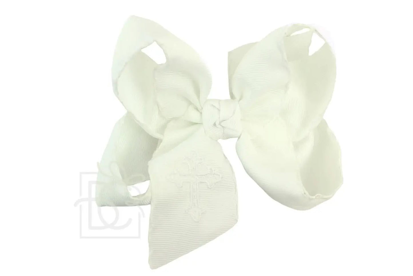 Large Antique White Cross Crochet Edge Grosgrain Bow on Clip