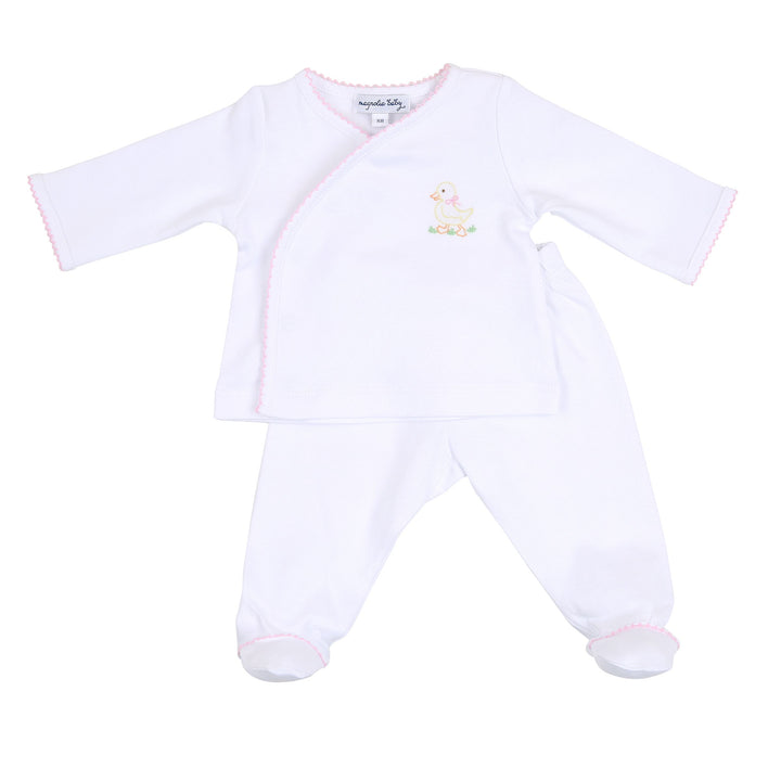 Little Quacker Embroidered Pink Footed Pant Set