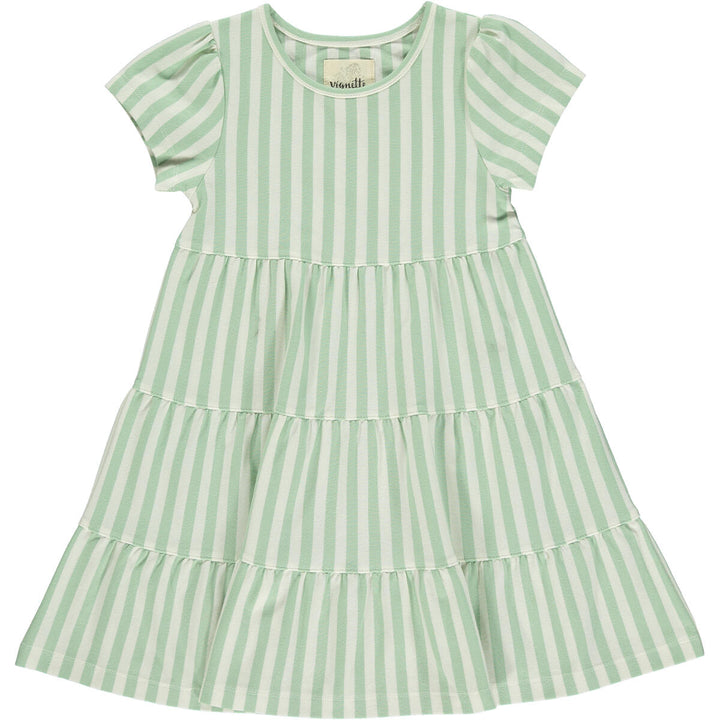 Iona Dress- Green/Cream Stripe