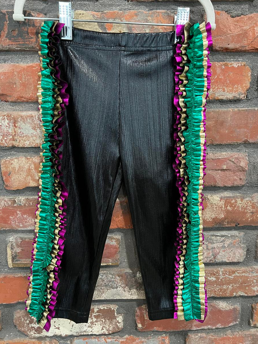 Mardi Gras Leggings with Side Ruffles