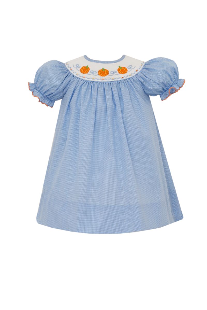 Pumpkin Girl Blue Microcheck Bishop S/S
