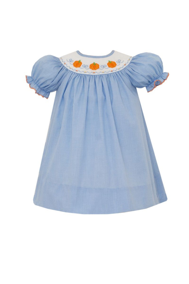 Pumpkin Girl Blue Microcheck Bishop S/S