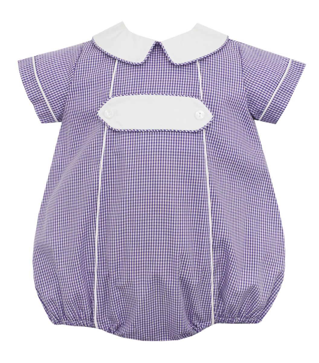 Purple Gingham Boy Short Bubble with White Tab
