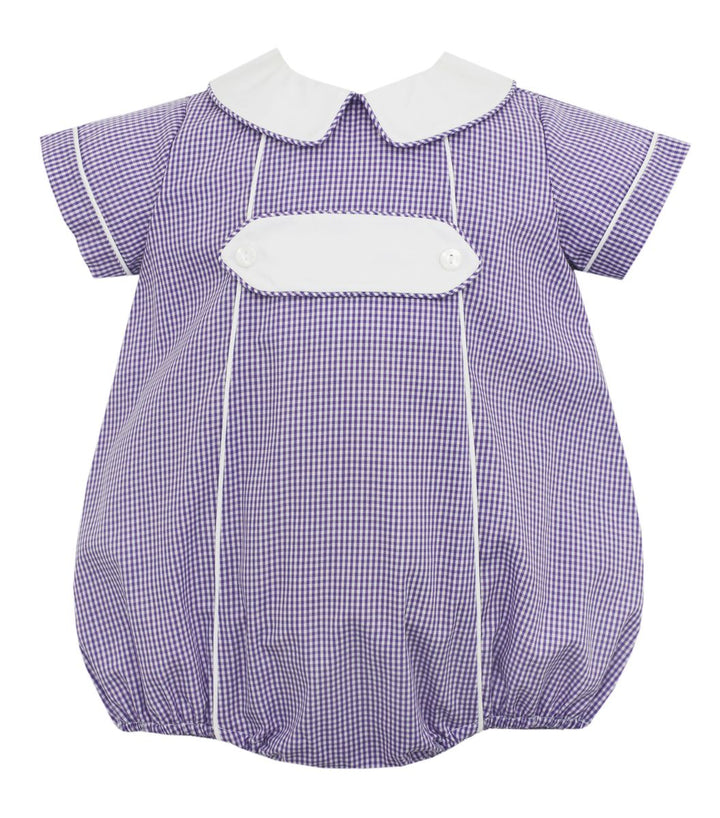 Purple Gingham Boy Short Bubble with White Tab