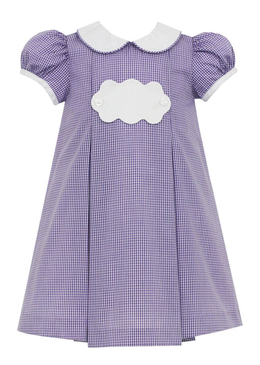 Purple Gingham Float Dress with Scalloped White Tab