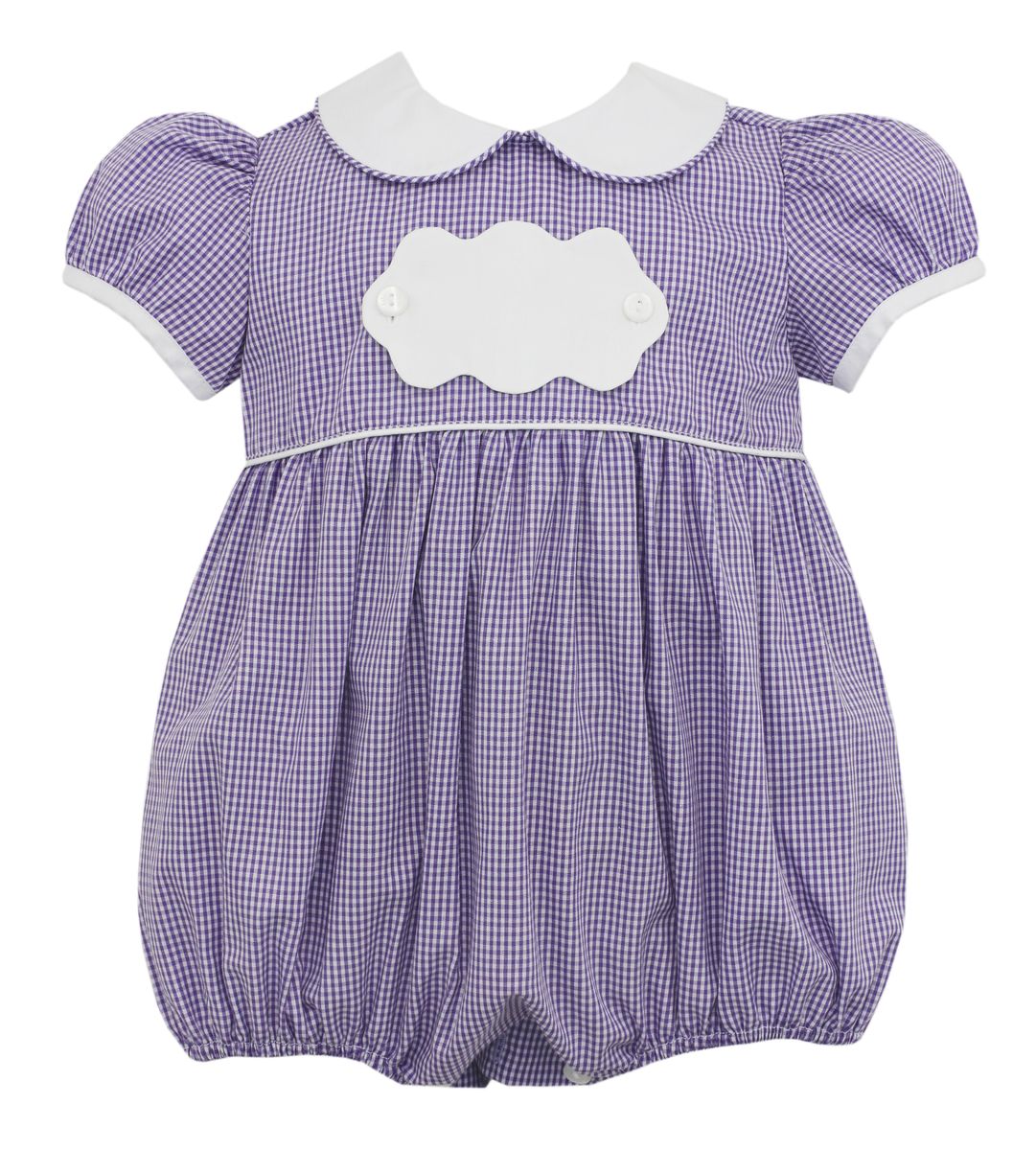 Purple Gingham Girl Short Bubble with Scalloped White Tab