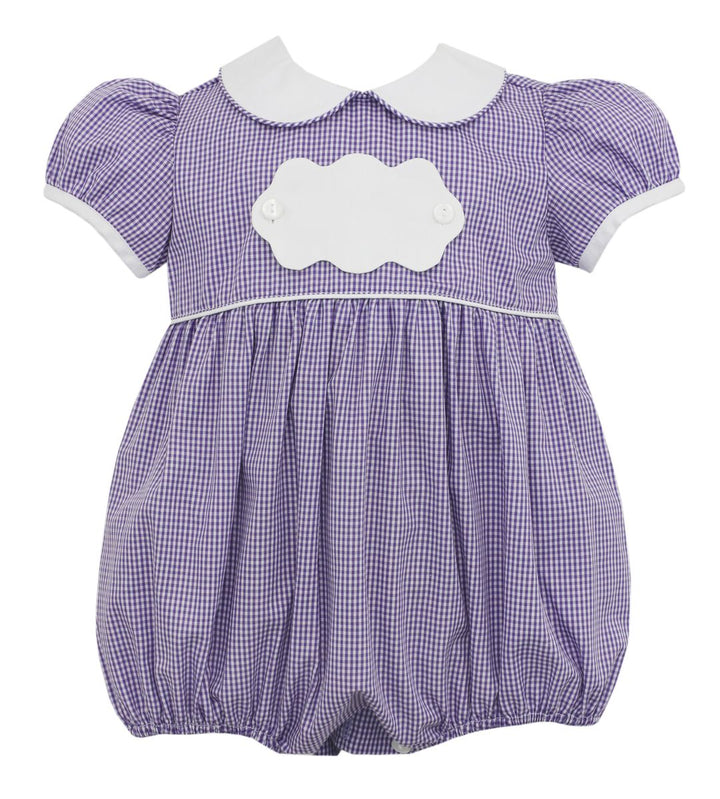 Purple Gingham Girl Short Bubble with Scalloped White Tab