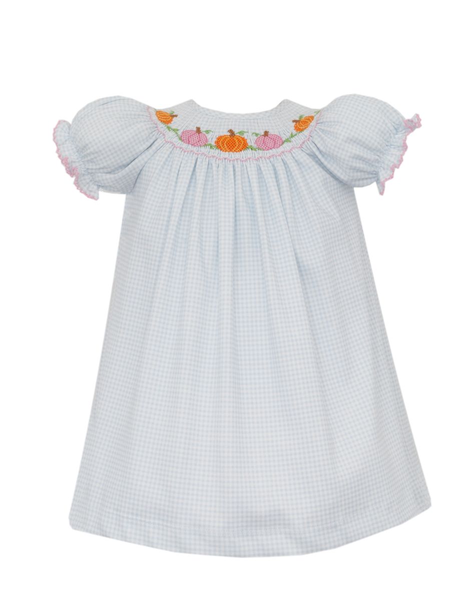 Pumpkin Girl Blue Gingham Bishop Dress