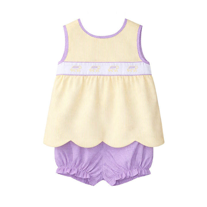 Elaine Scallop Bloomer Set-Yellow Tiger Stripe